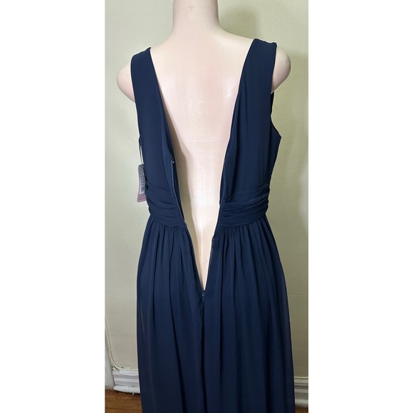 NWT Dessy Collection Blue Pleated V-Neck Gown - Picture 8 of 16